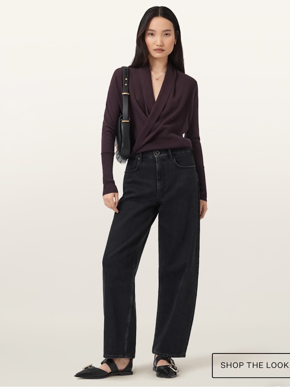 Allsaints Wasson Pirate Wrap Merino Wool Cardigan in Oxblood Red